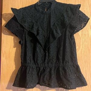 Chic Black Lace Ruffle Blouse